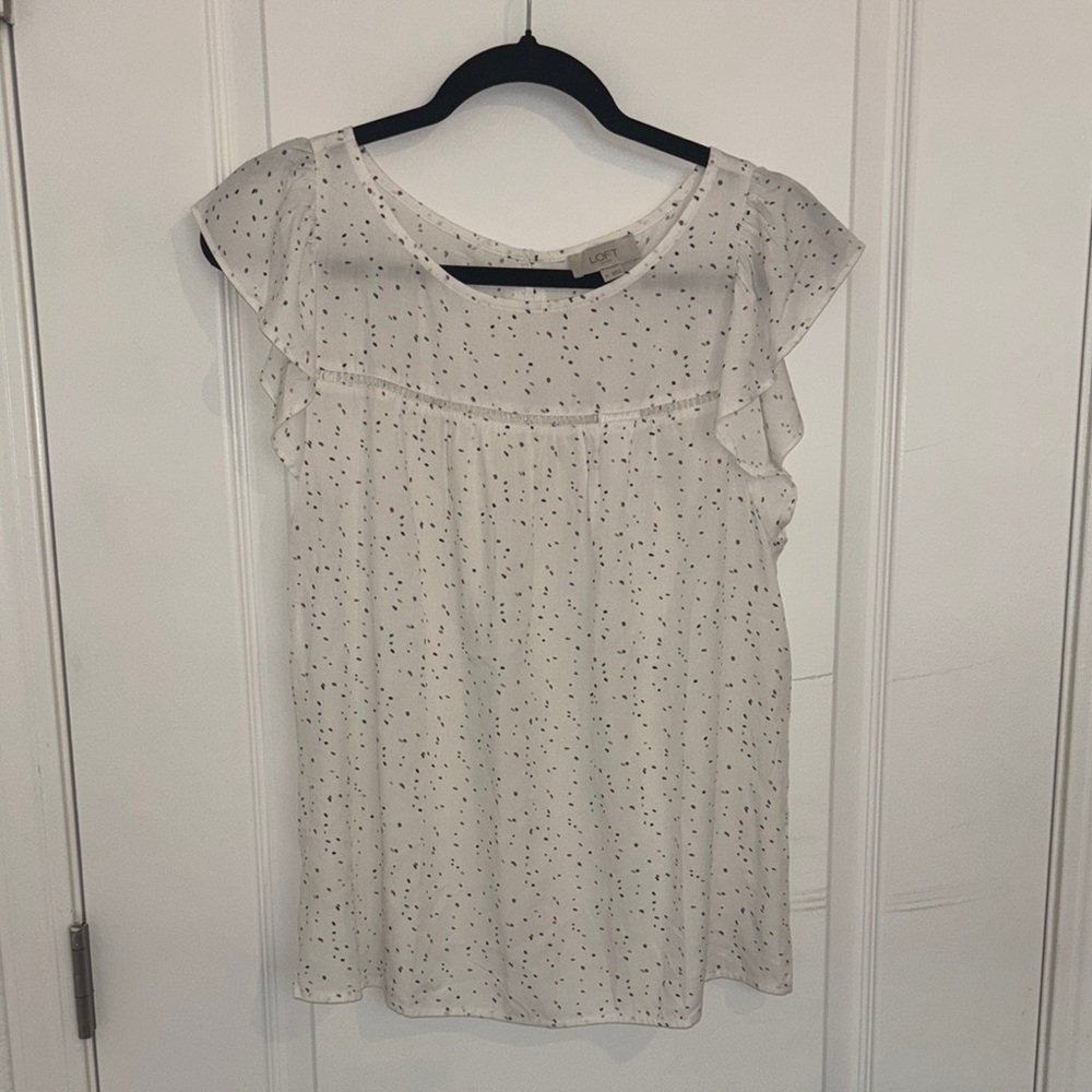 LOFT Cream Ruffled Blouse with Relaxed Fit